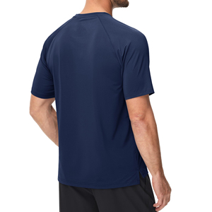 T-shirt décontracté pour homme, bleu, manches courtes, col rond, coupe classique, couleur unie, 100% coton jersey tricoté - Product Image 5
