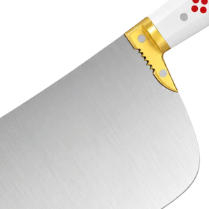 Cuchillos de Carnicero de Acero Inoxidable Plateado con Mango Blanco, Diseño de Punto Rojo, Bolster Dorado y Hoja Ancha para Cortar Carne en la Cocina - Product Image 6