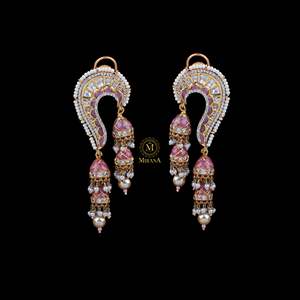 Rikita Pastel Pink Polki Designer Fine Dangle Earrings - Product Image 2