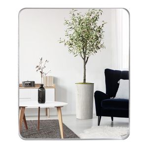 Specchio da Parete Rettangolare Moderno Argento 76x91 cm con Cornice Profonda in Metallo per Camera da Letto, Soggiorno, Ingresso, Montaggio a Parete - Product Image 1