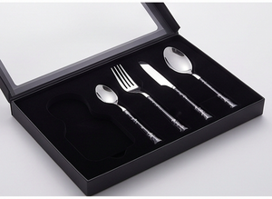 Juego de cubiertos modernos de acero inoxidable con diseño de mango de mármol negro para uso en bodas y uso diario. - Product Image 6