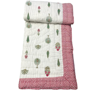Couvre-lit simple réversible en coton imprimé à la main, noué artisanallement, style Jaipur, motif bohème vintage, pour la décoration intérieure - Product Image 1