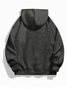 Sudadera con Capucha Extra Grande Unisex, Negra, de Algodón French Terry, con Estampado de Letras, Informal, para Otoño, con Bolsillo Frontal con Logotipo - Product Image 2