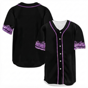 Camiseta de Béisbol Personalizada Negra con Brillo, Sublimada, Transpirable, de Malla, con Botones Completos, Uniforme de Equipo, Ajuste Atlético, Cuello en V, Manga Corta - Product Image 1