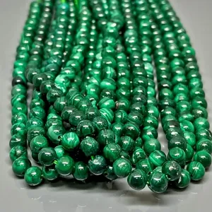 Cuentas de Malaquita Natural de 4mm, Redondas y Lisas, Grado AAA, para la Fabricación de Joyería, Venta al Por Mayor - Product Image 2