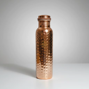 Handmade Pure Copper <b>Water</b> <b>Bottle</b> Half Hammered Dimple Texture 1000ml Drinkware Ayurvedic Wellness Leakproof Yoga Flask <b>1</b> <b>Litre</b> - Product Image 1