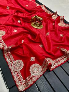 ผ้าส่าหรีปักลายไหมใหม่ พร้อมขอบลูกไม้ สำหรับงานเทศกาล - Product Image 4