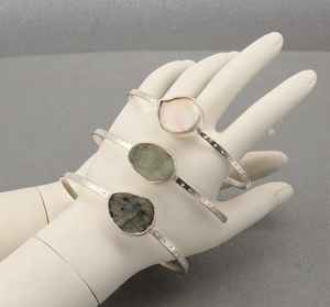Multi Stone Triple Row Gold <b>Cuff</b> Raw Aquamarine Moonstone Bangle | IGI Certified Buddhism Indian Origin | Wholesale Mixed - Product Image 2