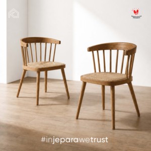 Chaise de salle à manger en bois massif avec dossier à tiges et assise tressée, mobilier pour restaurant, café, hôtel, villa, hôtellerie - Product Image 5