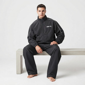 Conjunto Deportivo Casual para Hombre, Chaqueta Cortavientos de Nailon con Cierre Completo y Pantalones, Cuello Alto, Ropa Deportiva Negra, Traje de Dos Piezas - Product Image 6
