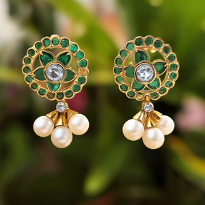 Green Kemp 18K Gold Plated Drop Earrings with Zircon and Pearl - Product Image 2