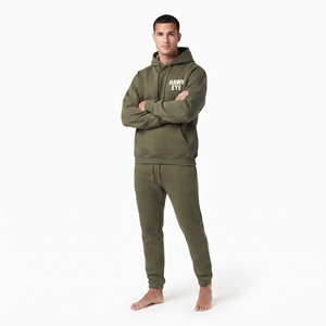 Ensemble deux pièces tendance vert olive, coupe ample, épaules tombantes, en molleton de coton pour homme, style streetwear. - Product Image 3