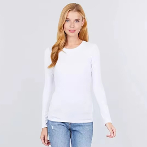 Camiseta Casual de Manga Larga para Mujer, Personalizada, de Poliéster/Algodón, Elástica, Transpirable, Ecológica, de Secado Rápido, Antiarrugas, de Felpa, Lisa - Product Image 1