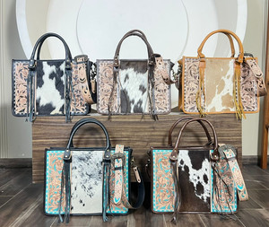 High Quality Large Capacity Luxury Hand Tooled Leather Women's Tote Bag Western Cowhide Floral <b>Concealed</b> Carry Crossbody Bag - Product Image 5