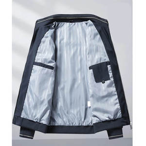 Men's Lightweight Baseball Style <b>Bomber</b> <b>Jacket</b> Solid Fashion Stand Collar Versatile Outerwear Winter Breathable Customized Color - Product Image 5