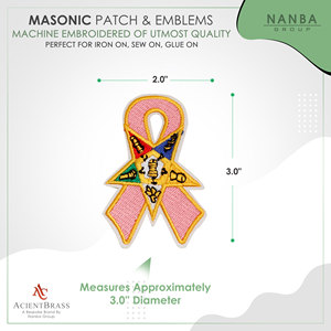 Parche Termoadhesivo Cuadrado Bordado Estrella del Este (OES) con Cinta Rosa de Concienciación sobre el Cáncer de Mama y Estrella Superpuesta para Sombreros, Ropa y Regalos - Product Image 3