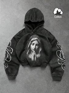 Mens acid wash oversized <b>hoodie</b> casual streetwear gym wear heavy fabric pullover <b>hoodie</b> winter - Product Image 1