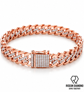 18K Rose Gold Cuban Link Bracelet Micro Pave Lab Grown Diamonds Fully Iced Clasp Bold Interlocking Chain <b>Mens</b> Luxury Jewelry - Product Image 1