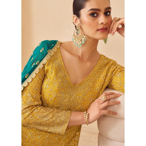 Conjunto de salwar kameez de seda para mujer con dupatta bordada, largo hasta el suelo, ropa étnica tradicional para bodas en India y Pakistán. - Product Image 2