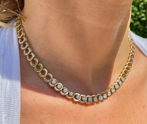 Collar Gargantilla de Cadena Figaro Chapado en Oro de 14K de Lujo con Incrustaciones de Diamantes, Joyería Unisex para Fiestas, Certificado IGI, Estilo Hip Hop - Product Image 1