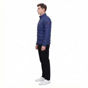 Chaqueta Acolchada Azul Marino para Hombre, con Bordado Frontal, Cuello Alto, Cierre de Cremallera, Resistente al Viento, Informal, para Invierno, Corte Regular - Product Image 3