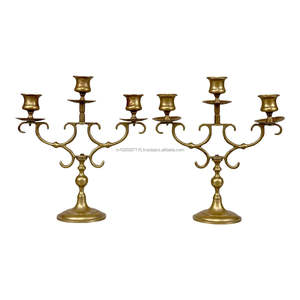 Decorative antique bronze metal candelabra <b>for</b> luxury interior design setup or traditional <b>home</b> altar candle arrangement - Product Image 4