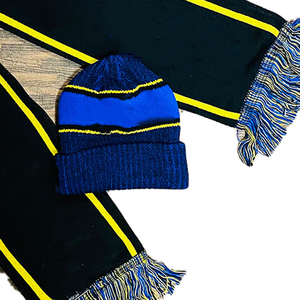 Écharpe longue en tricot jacquard personnalisée Sigma Sorority, rayée bleu marine et or, unisexe, en acrylique premium, avec franges, chaude pour l'hiver - Product Image 6