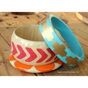 Bijoux ethniques artisanaux de qualité supérieure, accessoires de mode traditionnels pour femmes, bracelets en bois, artisanat en bambou peint, Inde - Product Image 6