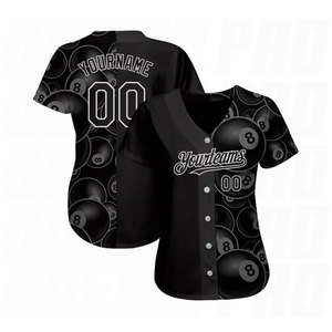 Camiseta de Béisbol Auténtica Personalizada con Diseño de Patrón 3D en Blanco y Negro para Billar y Snooker de 8 Bolas - Product Image 2