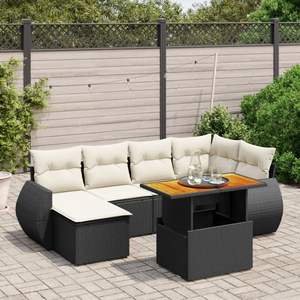 Conjunto de Sofá de Jardín de 7 Piezas con Reposabrazos Ajustables, Colección de Ratán PE Negro - Product Image 1