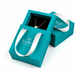 Green Eco-Friendly Art Paper Jewelry Drawer <b>Box</b> with Gold Foil Hot Stamping Customizable Ribbon Handle Sliding Drawer & Gift <b>Box</b> - Product Image 3