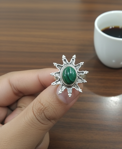 Natural Malachite Gemstone 925 Sterling Silver Sunburst <b>Ring</b> Handmade Vintage Boho <b>Statement</b> Jewelry Gift Women New year gift - Product Image 6
