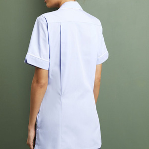Blusa de Uniforme de Enfermera Azul para Mujer, Manga Corta, Tejido de Algodón y Poliéster, Ropa de Trabajo para Hospital con Ribete Blanco y Bolsillos - Product Image 5