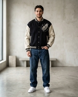 Veste de baseball varsity personnalisée haut de gamme pour homme, style streetwear, imperméable, col côtelé embossé, corps en polyester/coton, PU