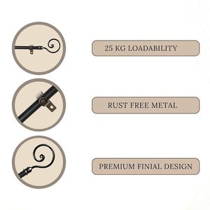 Classic <b>Black</b> Iron Curtain Pole with Curved Scroll Finial and <b>Bracket</b> Mount - Product Image 3