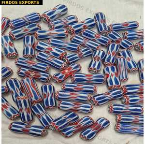 Cuentas de Vidrio Pequeñas al por Mayor, Diseño Chevron, Patrón de Estrella en Negro, Azul y Amarillo, Roseta Africana Kalinga, Caja a Granel - Product Image 5