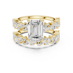Bloom Frame <b>Emerald</b> Diamond Floral Bridal <b>Ring</b> Set Women 10k/14k/18k Gold/Sterling <b>Silver</b> Lab Grown Enhancer Band Fine Jewelry - Product Image 1