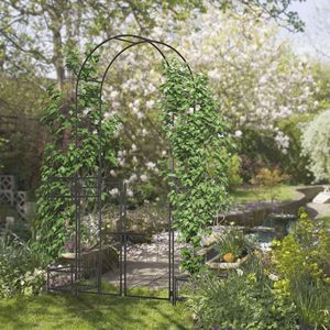 Arco de Jardín de Metal Negro de 7 Piezas con 4 Jardineras y Puertas Dobles para Fiestas, Ceremonias, Cercas, Enrejados y Portones - Product Image 2