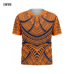 Maillot en jersey à col rond et manches courtes en polyester tricoté de qualité supérieure, texture polynésienne personnalisée, coupe classique - Product Image 1