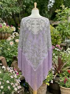 Blusa Vintage con Cuentas Hechas a Mano, Hombros Descubiertos, con Patrones Étnicos Florales y Geométricos, 100% Poliéster para Mujer, para Bodas/Fiestas - Product Image 4