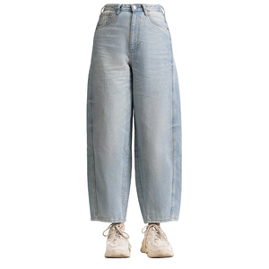 Jeans décontractés unisexes à jambe large, respirants, écologiques, tie-dye, délavage moyen, coupe droite, coupe ample, taille mi-haute, vente en gros OEM ODM - Product Image 5
