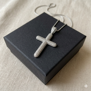 Collar con Colgantes de Cruz Minimalistas, Plata 925 con Baño de Rodio, Dijes de Jesús, Diamantes Cultivados en Laboratorio, para Fiestas Infantiles Cristianas - Product Image 5