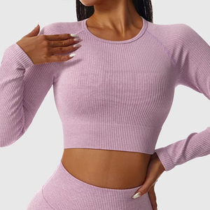 Muestra Gratis, Top Deportivo de Yoga en Oferta, Conjunto de 2 Piezas, Cintura Alta, Transpirable, Ecológico, Sólido, Sin Costuras para Mujer - Product Image 5