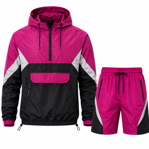 Grace Collection Men's Sporty Streetwear Hooded Quarter-Zip Fleece Jacket & Shorts <b>Set</b> Quick Dry 300g Polyester Winter Outerwear - Product Image 3
