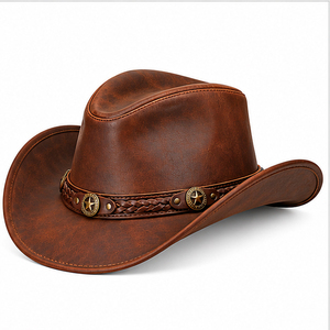 Sombrero de Vaquero de Cuero Genuino Vintage al por Mayor, Estilo Occidental, para Hombre y Mujer, Protección Solar para Exteriores, Sombrero de Vaquero con Estrella - Product Image 1