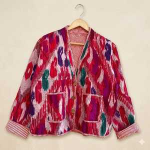 Handmade <b>Quilted</b> Kantha Jacket Vintage Reversible Cotton Sari Coat Sustainable Bohemian Women's <b>Winter</b> Outerwear - Product Image 1