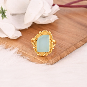 Bague tendance en laiton plaqué or avec calcédoine aqua pour femme, bijou de mode pour mariage et fiançailles - Product Image 2
