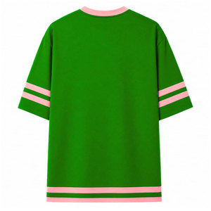 Alfa |   Kapa |   Camiseta de Manga Corta Verde con Ribete Rosa y Letras Griegas de Alpha Sorority para Hombre, Camiseta Informal para Mujer - Product Image 6
