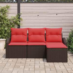 ชุดโซฟาหวายโพลีสีน้ำตาล 4 ชิ้นพร้อมชุดโซฟาเบาะรองนั่ง - Product Image 3