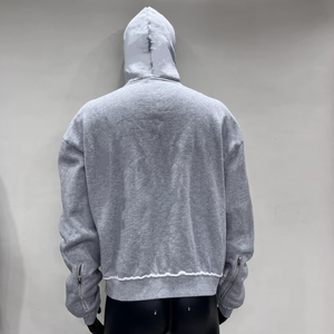 เสื้อฮู้ดซิปผู้ชาย สีเทา ทรงปกติ สีพื้น มีกระเป๋า ดีไซน์ลำลอง ใส่ได้ในฤดูใบไม้ร่วง ผลิตจากผ้าฝ้ายเฟรนช์เทอร์รี่ 100% - Product Image 2